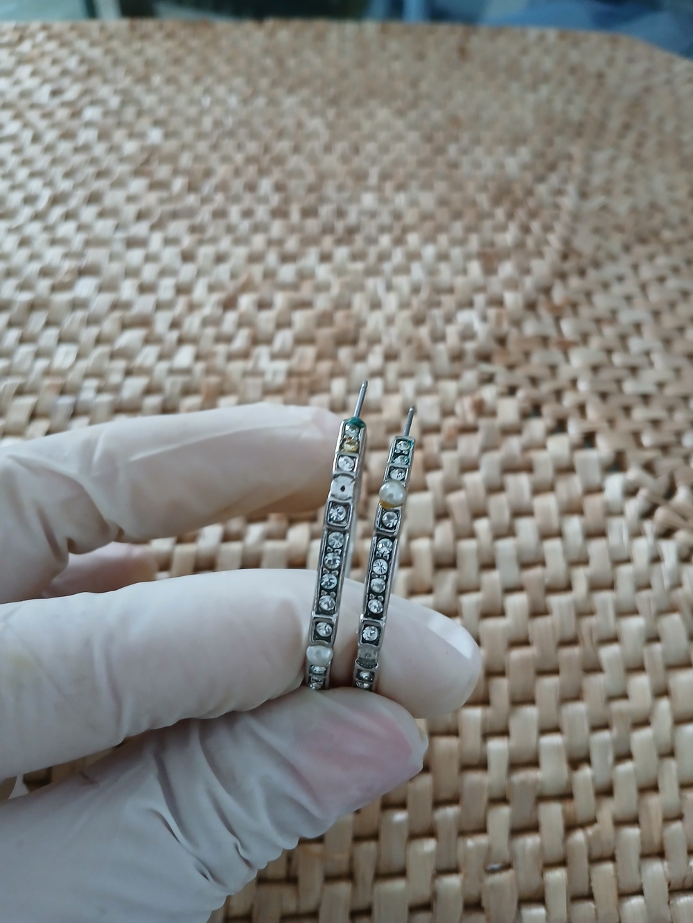 Silver-Tone Rhinestone Hoop Earrings with Pearl Accents